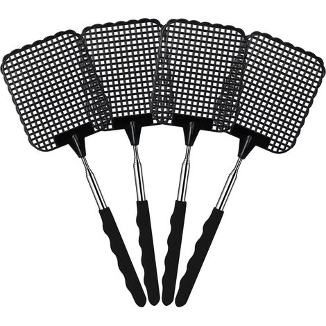 Tapetteà Mouche NoirTapettes à Mouches ExtensibleTapetteà Main pour Les MouchesLes moustiques et Les Insectes 4 pièces Noir (1/5)