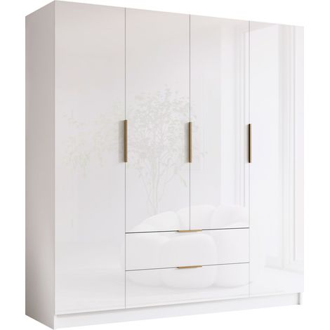 Armario Closico Cadron I, Blanco + Blanco brillante, 216x200x60cm, Puertas de armario: Con bisagras, Número de estantes: 0