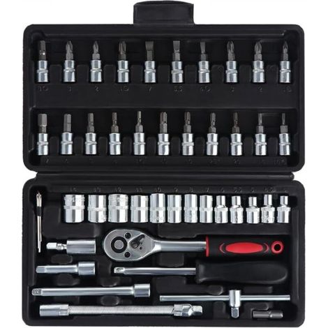 Set of 46 1/4" socket ratchet wrenches, with metric sockets and extension (black) (1/5)
