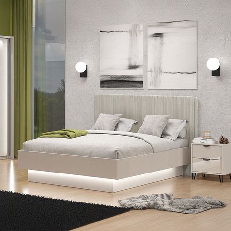 Letto Matrimoniale Caprezzo, Letto Matrimoniale Testiera Imbottita Effetto Velluto, Dimensione Materasso 160x200 cm, Peso Supportato 200 kg (1/5)
