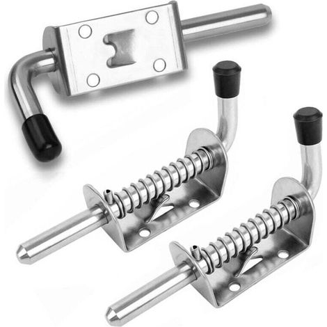 2 Pièces Loquet Ressort Robuste Inox, Boulons à Ressort en Acier Inoxydable, Barrel Bolt pour Porte de Garage/de Jardin, Placard(10 X 128mm)(Argent) (1/4)