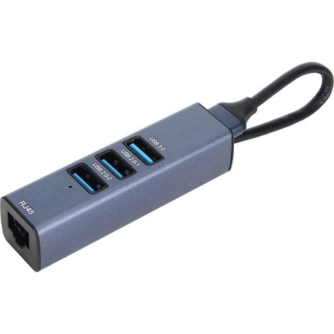 Adaptateur USB vers Ethernet 4 Ports 100Mbps 5Gbps en Alliage d'Aluminium pour PC Portable Bureau Tablette (1/5)