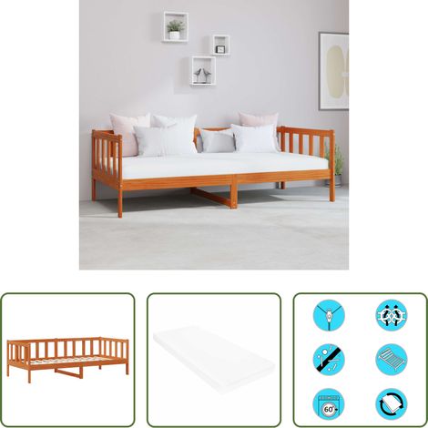 Tagesbett mit Matratze -  Tag-Bett mit Matratze Wachsbraun und Weiß 90 x 200 cm (1/5)