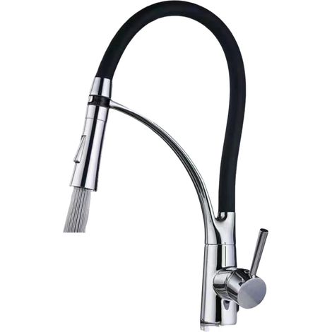 Robinet de cuisine, mitigeur de cuisine pivotant à 360° avec douchette extractible, chaud et froid disponible en laiton chromé (1/5)