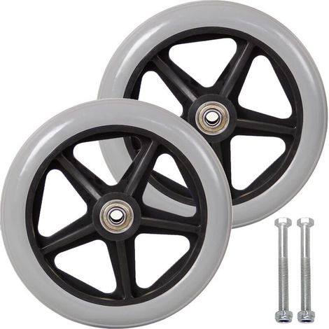Roulette avant de 7 pouces, 2 roues de remplacement pour fauteuil roulant, pneu plein antidérapant, 170 mm gris en noir, roues pour fauteuils roulants, déambulateurs, aides à la marche (gris)