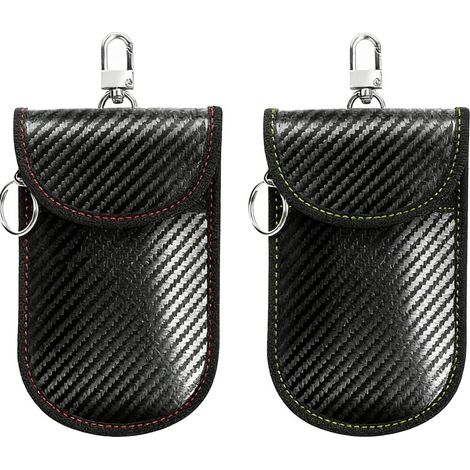 2pcs Pochette Étui Anti RFID Clé Voiture, Sac Faraday Blocage Signal Keyless, Protection Anti Vol Relais, Étui Compact Fibre de Carbone pour Clés Auto, Pochette Faraday clé Voiture, Sac Faraday