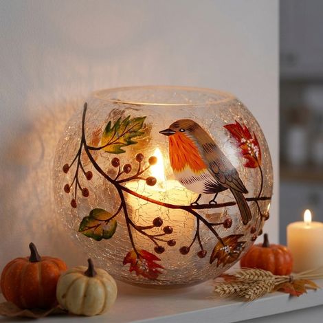 Autumn Robin Glass Votive Candle Holder (1/2)
