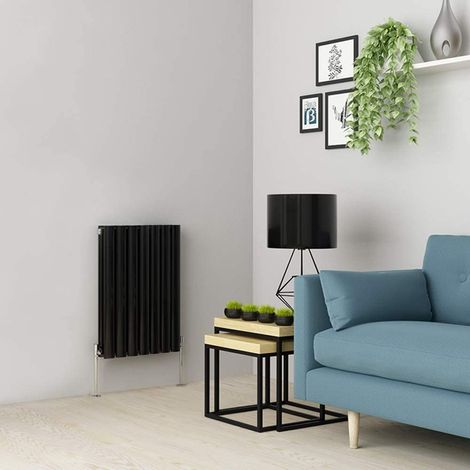 Warmehaus Black Oval Radiator Horizontal Double Panel 600x413mm