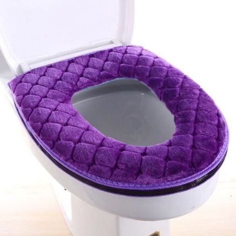 Toilet Seat Cover, Warm Toilet Seat Cover, Floral Pattern, Top Cover, for Bathroom, for Type 2 Purple (1/4)
