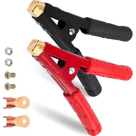 Lot de 2 Pinces Crocodiles Grandes Pinces Crocodiles de 1000 A - en cuivre Pur - avec Gaine Isolante pour câble de Batterie de 16 à 35 mm² (1/5)