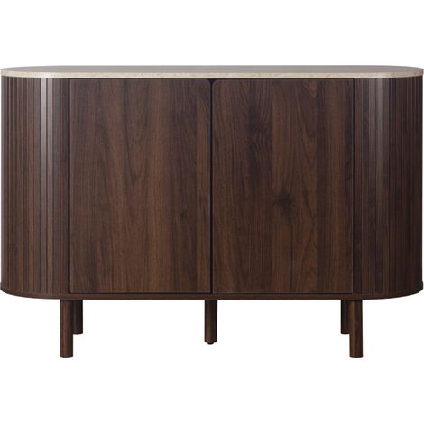 Buffet 2 portes en bois effet travertin L 120 cm - Bois foncé - Alma (1/5)