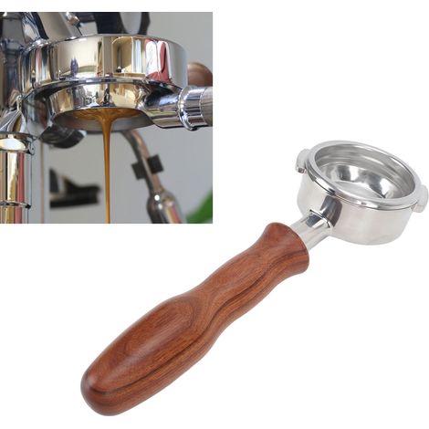 NOWWA 58-mm-Kaffeemaschine, abgewinkelter Griff, bodenlos, Edelstahl, Modell D, Rosenholz-Finish (1/5)