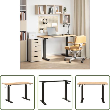 Schreibtisch höhenverstellbar - Schreibtisch Schwarz und Natur 120 x 60 cm Massivholz Eiche (1/5)
