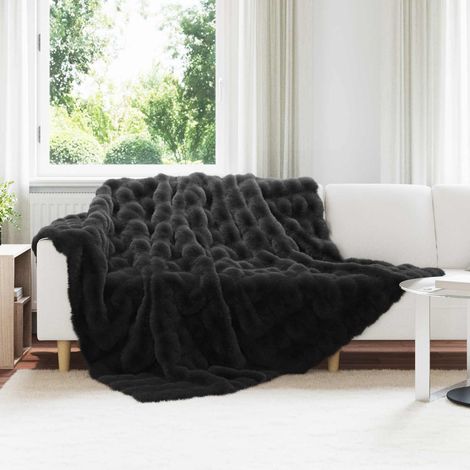 Rutschfeste Decke aus Kunstkaninchenfell Olite 4 pcs Schwarz