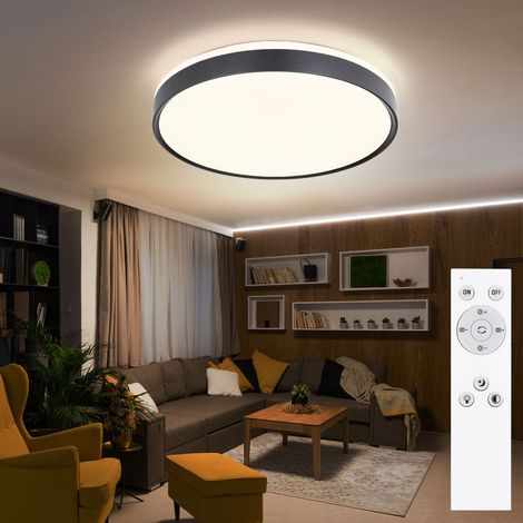 Plafoniera plafoniera design lampada sala da pranzo lampada soggiorno, telecomando dimmerabile luce notturna CCT, metallo nero bianco opale, 1x LED 18 watt 1100 lumen bianco caldo/freddo, DxH 39x8 cm