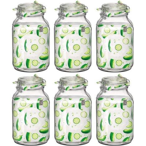 Lot de 6 bocaux hermétiques à bouchon mécanique, bocal pot de conservation, capacité 4 L - Ø 16 x Hauteur 27.9 cm (1/3)