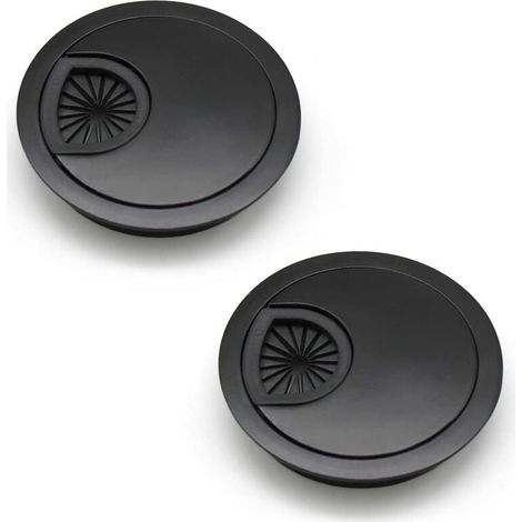2 pezzi di passacavi da 60 mm per scrivanie, uffici e piani di lavoro. Colore: nero. Materiale: lega di zinco. (1/4)