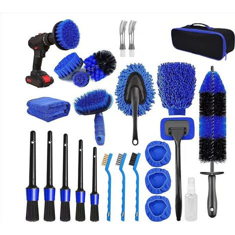 LaBlanc – 26-teiliges Auto-Reinigungsbürsten-Set, Auto-Detail-Bürste, Auto-Detail-Set, Auto-Innenraum-Außen-Reinigungsbürsten-Set, elektrische Bohrmaschinen-Reinigungsbürste