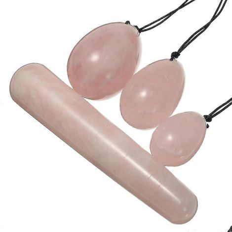 Lot de 3 œufs de Yoni en quartz rose naturel et bâtonnet de massage manuel pour exercices de Kegel (100 mm) (1/5)