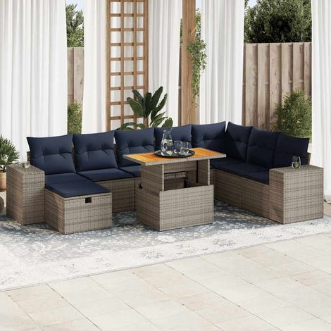 Set sofás jardín y cojines 9 pzas ratán sintético acacia gris vidaXL (1/5)