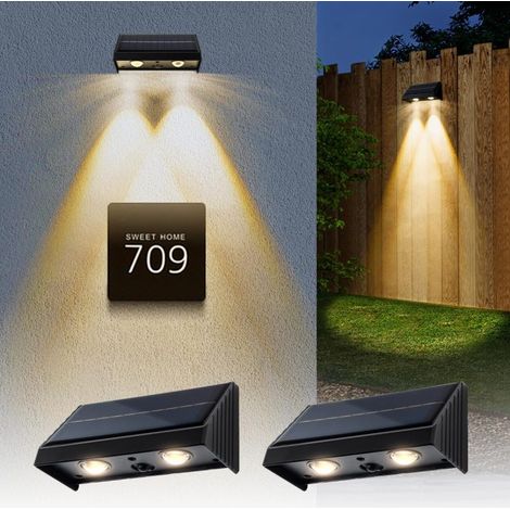 Apliques solares LED de pared, luz blanca cálida de 3000K, resistentes al agua (para números de casa, placas de dirección).