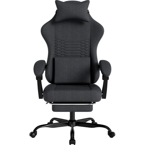Sedia gaming ergonomica in tessuto con poggiatesta e poggiapiedi nero MODENUIT (1/3)