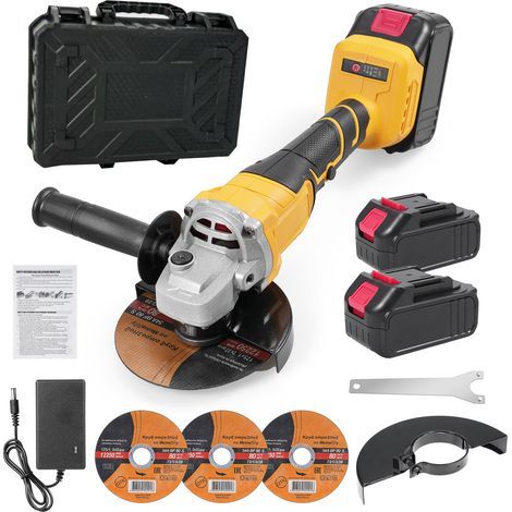 Cordless angle grinder, 21V Brushless Angle Grinder, No-load Speed 9000 rpm, Disc Diameter: 125 mm, Two 1300mAh Batteries and Charger, for polishing, sanding and cutting metal and stone (1/5)