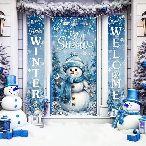 Guirlande Porte Noël - Bonhomme De Neige - Polyester - 30 x 180 cm - Intérieur Extérieur - Pour Décoration Festival Hivernal - 2 Pièces (1/5)