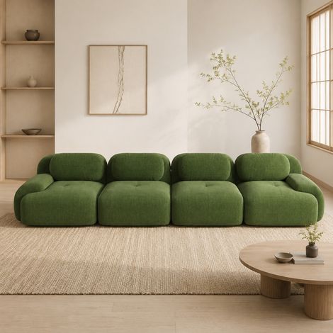 Divano modulare 4 posti senza struttura, velluto a coste verde, 388 x 103 x 70 cm, HAVRYA (1/5)