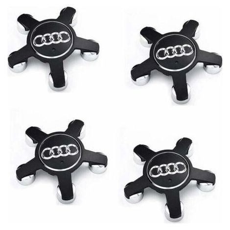 Jeu De 4 Caches-Moyeux Roue Emblème, Pour Enjoliveurs De 135 Mm Pour Audi (Noir) (1/5)