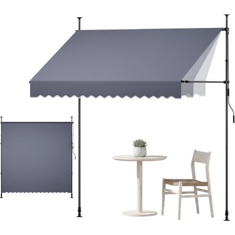 Toldo Manual Retráctil 250 cm, Toldo Enrollable Exterior, Altura Ajustable, Protección Solar UV, Estructura de Aluminio, Manivela Articulada, Instalación sin Taladro, Parasol para Jardín Balcón (1/5)