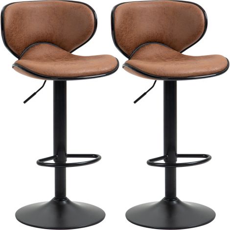 Set of 2 Adjustable Height Brown Microfiber Bar Stools with Swivel Seat-Armless Design for Modern Home and Kitchen Use