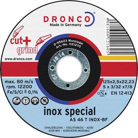 Disque Cut+Grind DRONCO AS 46 T INOX Ø125 x 2,5 mm 22,23 mm 12 200 tr/min (1/3)