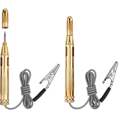 2pcs 6-12-24V Electric Voltage Tester Pen Car Fuse Tester Pen with 65cm Cable, Clamp and Metal Cap, Auto Circuit Detector Brass Rust Proof for Mechanic (1/5)