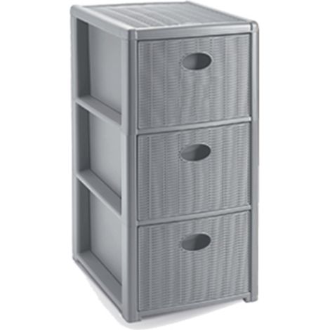 Stefanplast Cassettiera Elegance 3 Cassetti Grigio 30x40 H60 cm - Polipropilene Super Resistente - Portaoggetti con Ruote (1/3)