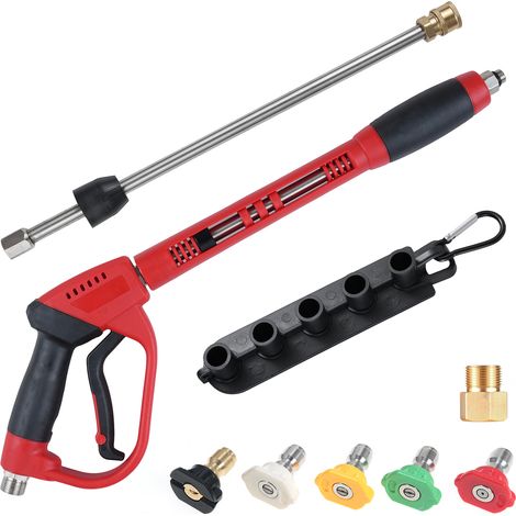 Pistolet Nettoyeur Haute Pression 5000 PSI – Lance 40 Pouces, Connexion Rapide 1/4", Raccord M22, 5 Buses Colorées (0/15/25/40/Soap), Verrou de Sécurité – pour Voiture, Terrasse et Toiture (1/5)