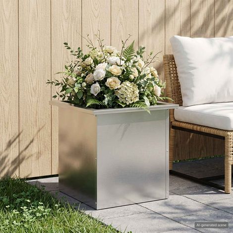 vidaXL Jardinera para jardín con luces LED Plateado 40 x 40 x 40 cm (1/5)