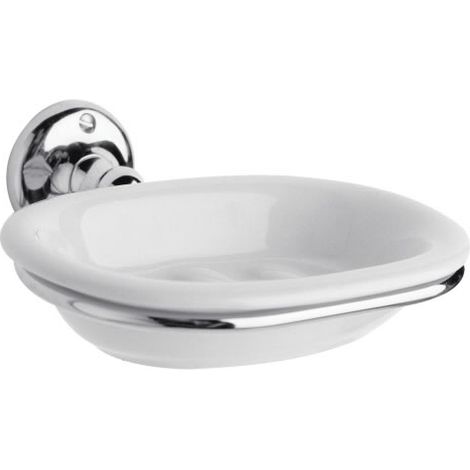 Milano Elizabeth Bathroom Wall Mounted White Ceramic Soap Dish and Holder - Chrome (1/4)
