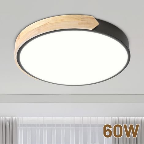 Wolketon LED Deckenleuchte Holz Dimmbar 60W 40cm Deckenlampe Wohnzimmer Schwarz mit Fernbedienung 3000-6000K