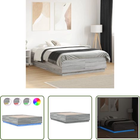 LED-Leuchten - Bettgestell mit LED Grau Sonoma 135x190 cm Holzwerkstoff (1/5)