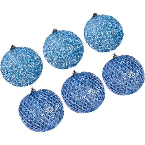 Lot de 6 boules de neige en mousse pour sapin de Noël, décorations suspendues, décoration mariage et accessoires de scène, 10 cm bleu (1/4)