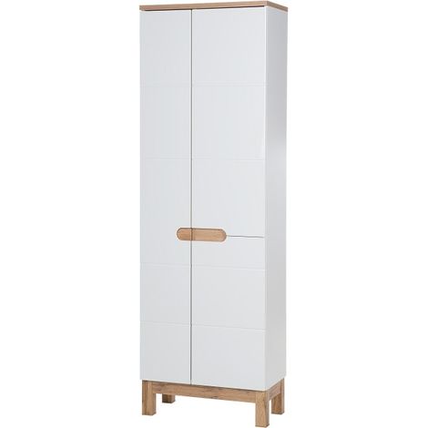 Spalte Badezimmer ERMANO – Helles Eichenholz und glänzendes Weiß – 60x187 cm – 1 Tür – Zum Aufstellen