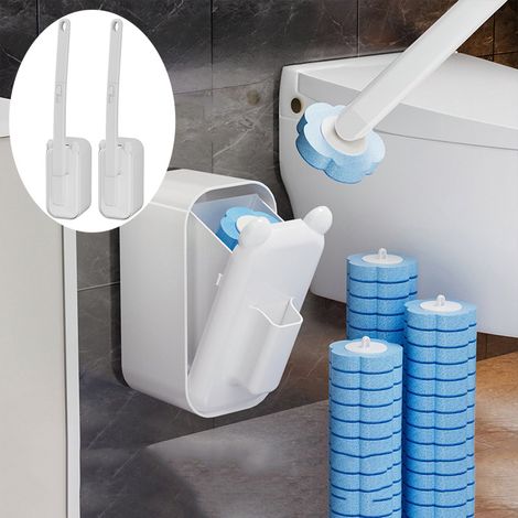 Lot de 2 brosses WC jetables avec têtes de rechange, fournitures de nettoyage de toilettes, blanc + 84 têtes de rechange (1/5)