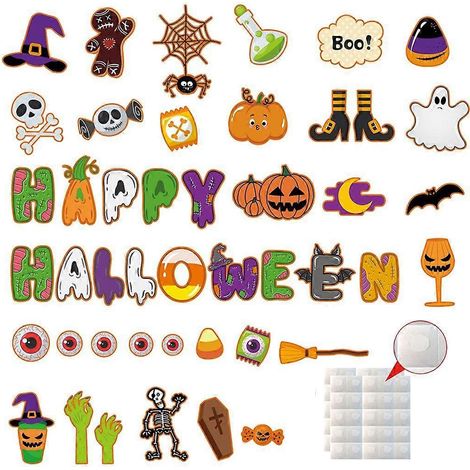 45 autocollants décoratifs réutilisables pour fenêtres, décoration d'Halloween pour maison hantée (1/4)