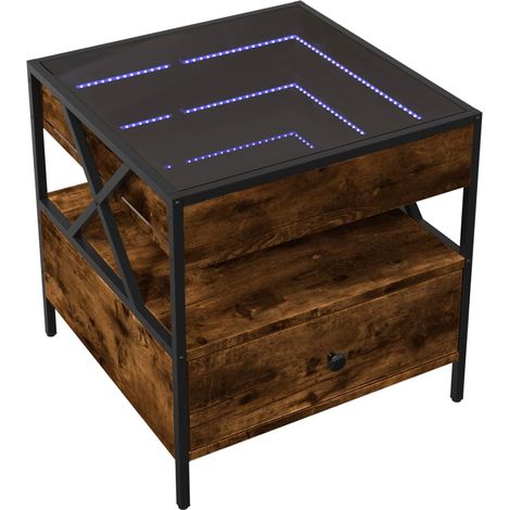 Comodino con cassetto e ripiano design moderno con LED 50 x 50 x 51 cm marrone legno ingegnerizzato vetro e metallo DEC037548