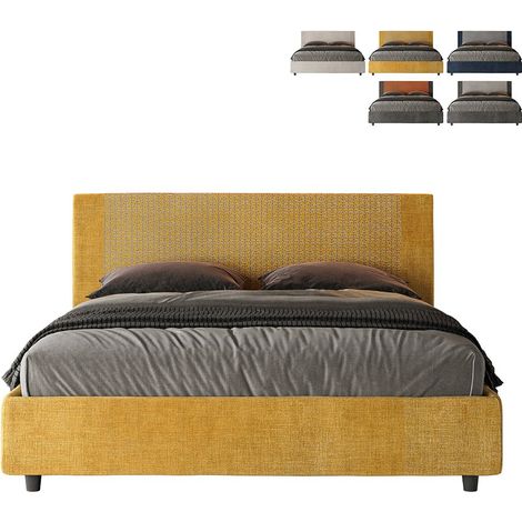 Letto matrimoniale con rete imbottito 160x190 tessuto Labirinto 6 giallo Rosal (1/5)