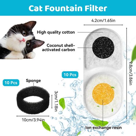 Lot de 10 Filtres pour Fontaine à Eau pour Chat et Chien Système de Filtration à Plusieurs Étapes (1/5)