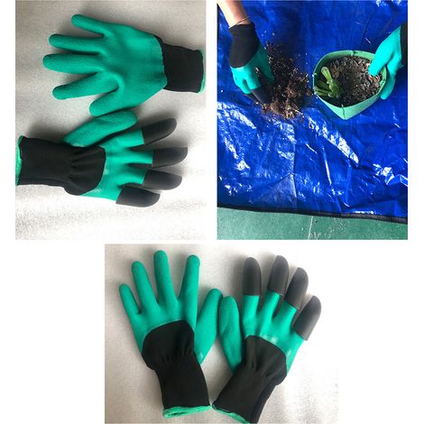 Paire de gants de jardin avec griffes au bout des doigts, gants de travail de protection pour planter, creuser, désherber, semer, piquer. Gants à 4 griffes. (1/5)