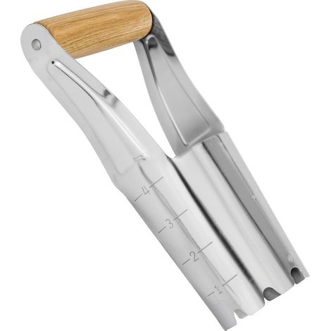 Outils de jardin, bêche perforée avec échelle de profondeur, en acier inoxydable avec poignée en bois, accessoire de jardin, convient pour semer des graines dans les jardins, les haies (1/5)
