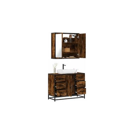 Ensemble de meubles de salle de bain 2 pcs Chêne fumé (1/5)